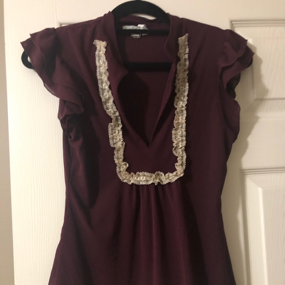 Burgundy and khaki laced top